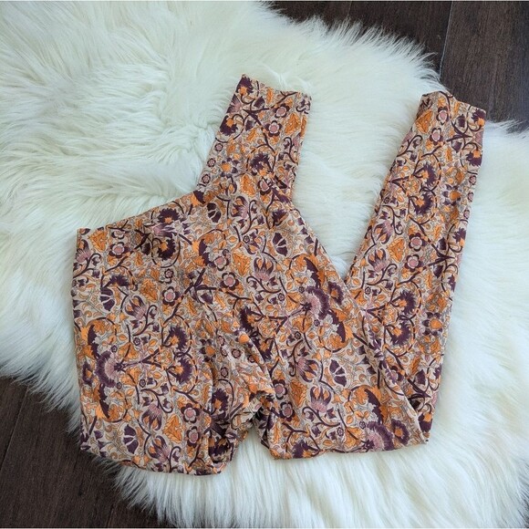 Liquido Orange Pink Purple Floral Leggings S Small High Rise Waisted - Picture 1 of 8